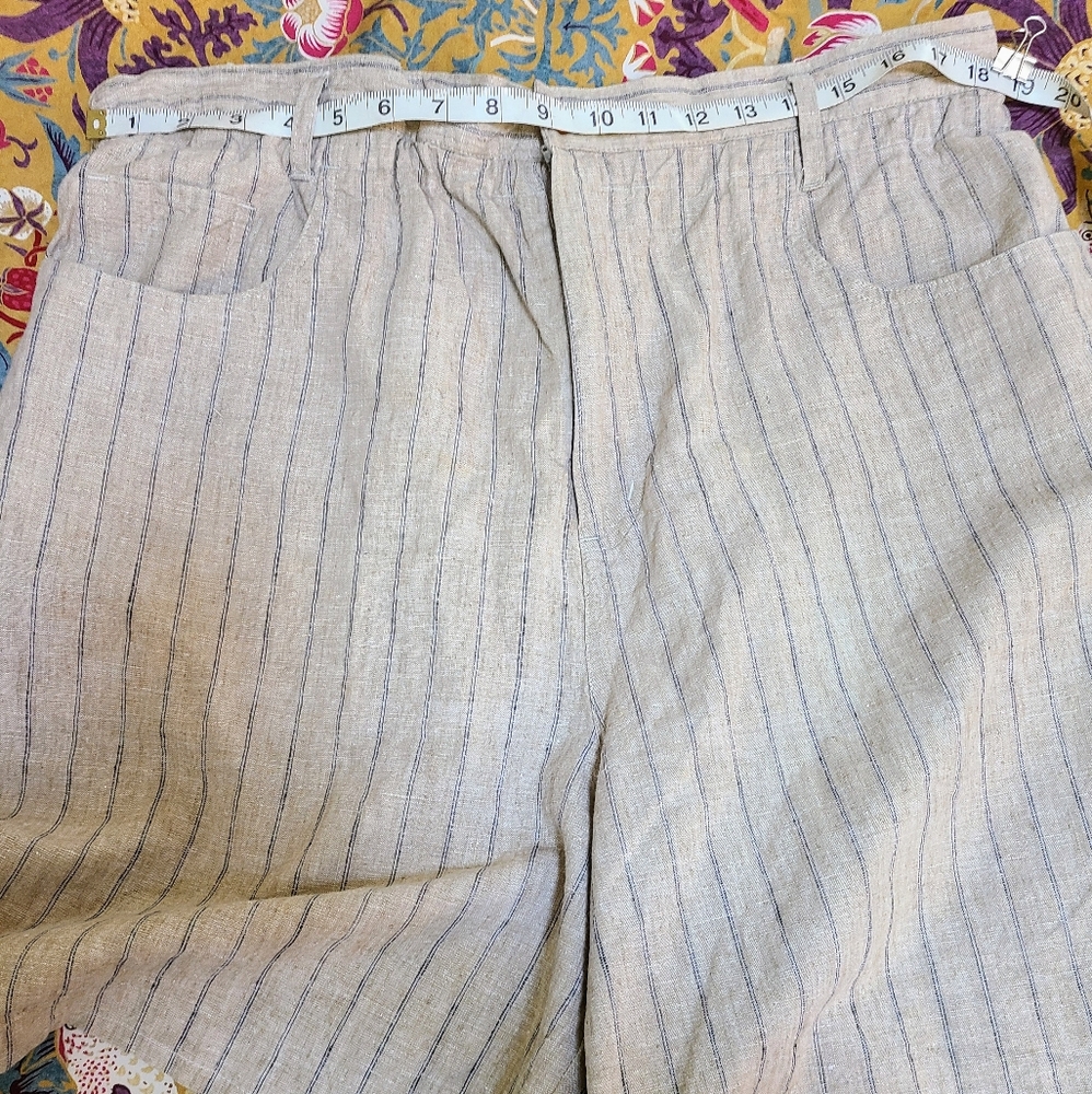Bermuda Shorts, Linen Khaki Striped Women 16